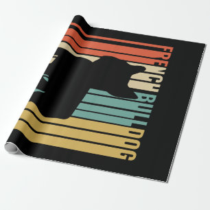 French Bulldog Retro 1970s Dog Silhouette Frenchie Wrapping Paper