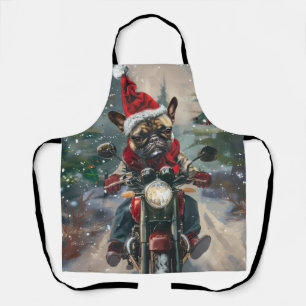 French Bulldog Riding Motorcycle Christmas Apron