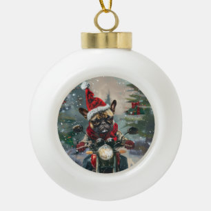 French Bulldog Riding Motorcycle Christmas Ceramic Ball Christmas Ornament