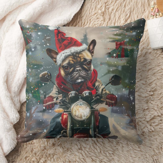 French Bulldog Riding Motorcycle Christmas Cushion (Blanket)