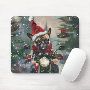 French Bulldog Riding Motorcycle Christmas Mouse Pad