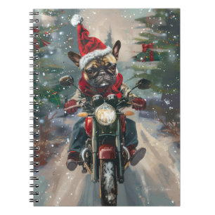 French Bulldog Riding Motorcycle Christmas Notebook
