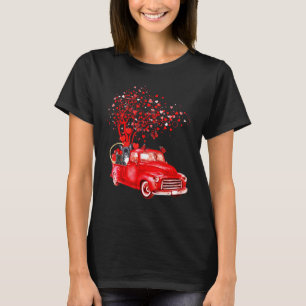 French Bulldog Riding Red Truck Valentine Butterfl T-Shirt