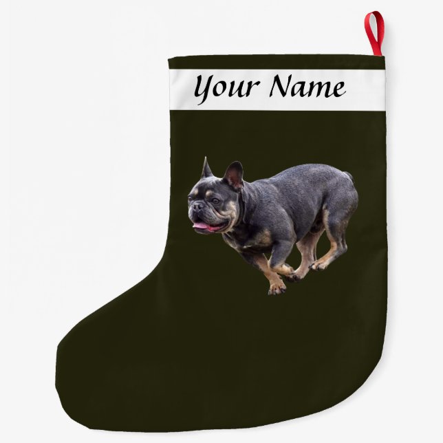 French Bulldog Runing Large Christmas Stocking (Back)