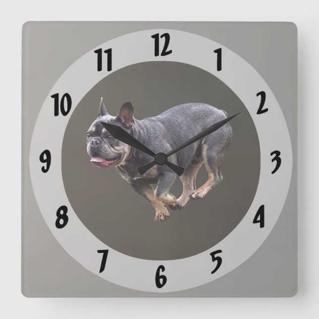 French Bulldog Running Square Wall Clock (Front)