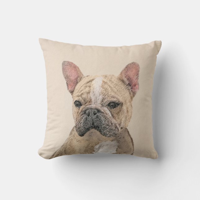 French Bulldog (Sable) Painting - Cute Original Do Cushion (Front)