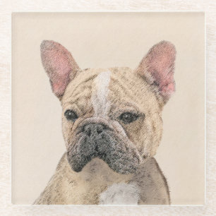 French Bulldog (Sable) Painting - Cute Original Do Glass Coaster