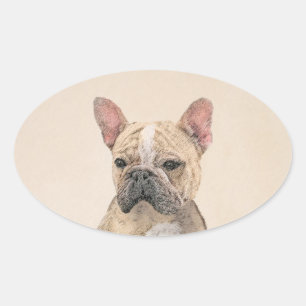 French Bulldog (Sable) Painting - Cute Original Do Oval Sticker