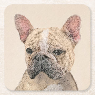 French Bulldog (Sable) Painting - Cute Original Do Square Paper Coaster