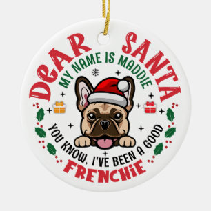 French Bulldog Santa Christmas Custom Name Ceramic Ornament