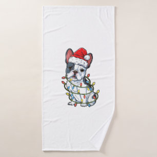 French Bulldog Santa Christmas Tree Lights Xmas Bo Bath Towel