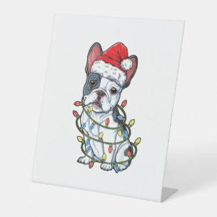 French Bulldog Santa Christmas Tree Lights Xmas Bo Pedestal Sign