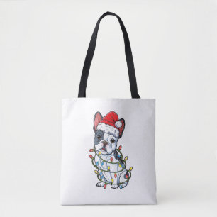 French Bulldog Santa Christmas Tree Lights Xmas Bo Tote Bag