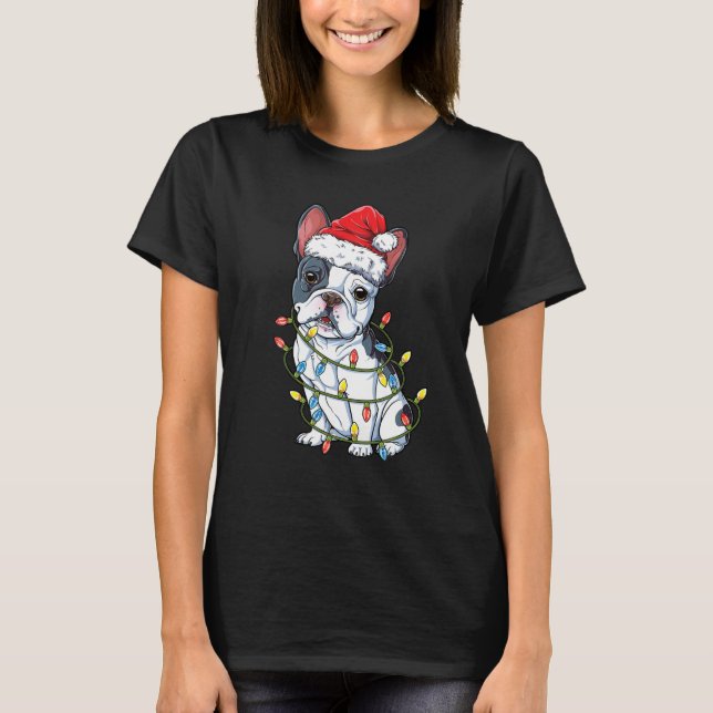 French Bulldog Santa Christmas Tree Lights Xmas Gi T-Shirt (Front)