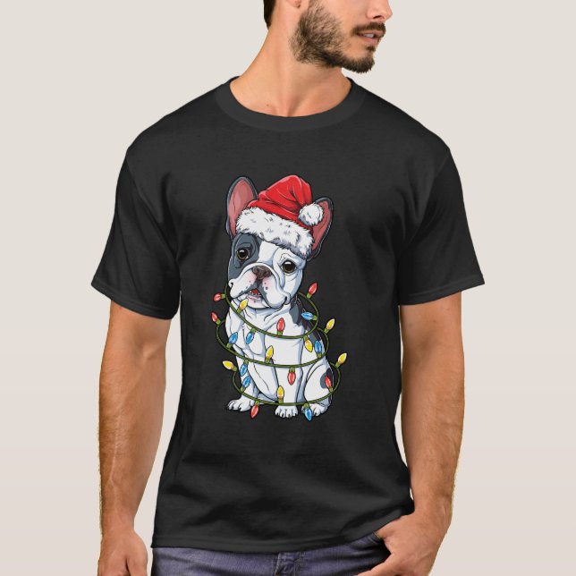 French Bulldog Santa Christmas Tree Lights Xmas Gi T-Shirt (Front)