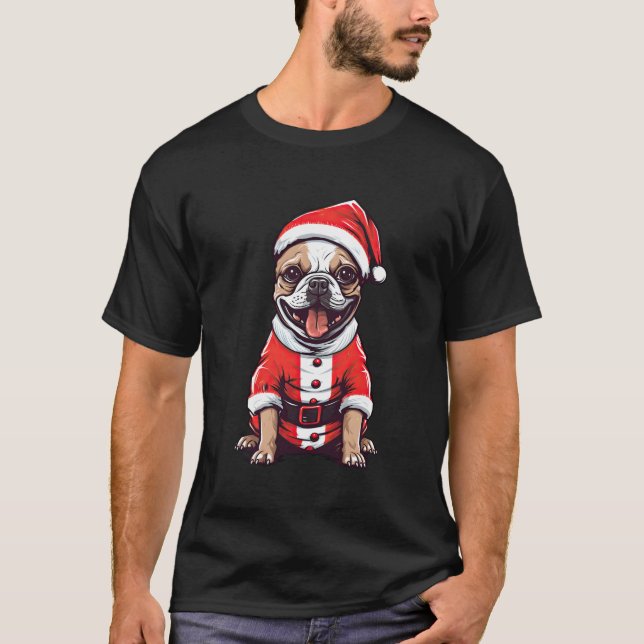 French Bulldog Santa Claus Hat Christmas Party Dog T-Shirt (Front)
