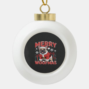 French Bulldog Santa Claus Hat Merry Christmas Dog Ceramic Ball Christmas Ornament