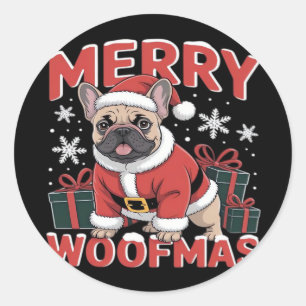 French Bulldog Santa Claus Hat Merry Christmas Dog Classic Round Sticker