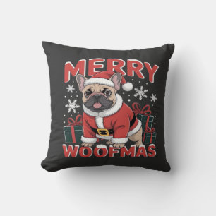 French Bulldog Santa Claus Hat Merry Christmas Dog Cushion