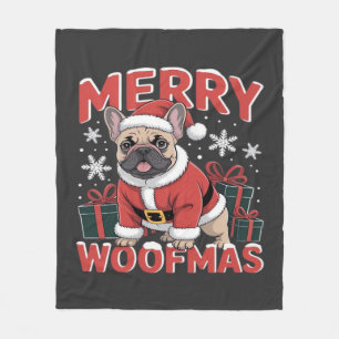 French Bulldog Santa Claus Hat Merry Christmas Dog Fleece Blanket