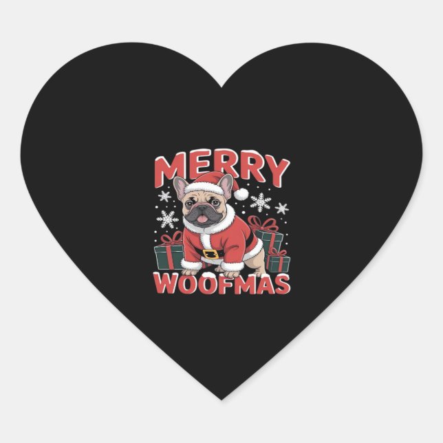 French Bulldog Santa Claus Hat Merry Christmas Dog Heart Sticker (Front)