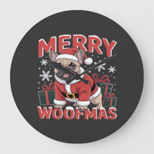 French Bulldog Santa Claus Hat Merry Christmas Dog Large Clock