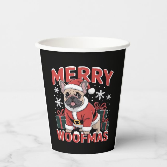 French Bulldog Santa Claus Hat Merry Christmas Dog Paper Cups (Front)