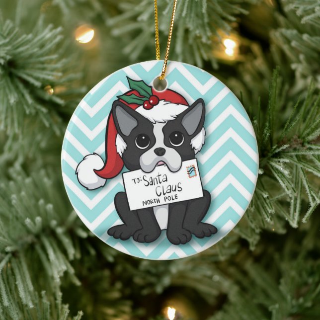 French bulldog Santa Claus Holiday Ceramic Ornament (Tree)