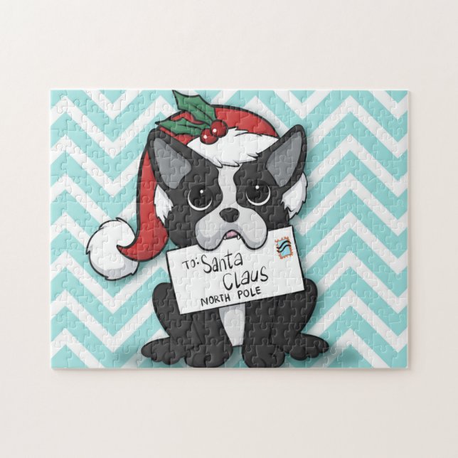 French bulldog Santa Claus Holiday Jigsaw Puzzle (Horizontal)