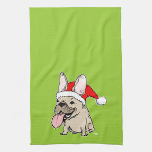 French Bulldog Santa Clause - Cute Dog Holiday Tea Towel