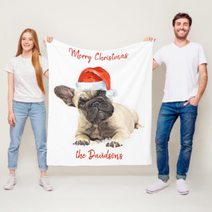French Bulldog Santa Dog Christmas Cute Puppy Dog Fleece Blanket