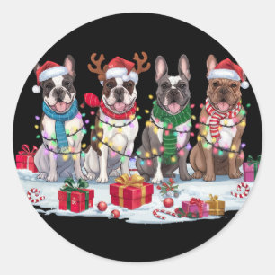 French bulldog Santa hat antlers elf Christmas Classic Round Sticker