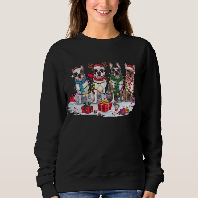 French bulldog Santa hat antlers elf Christmas Sweatshirt (Front)