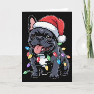 French Bulldog Santa Hat Christmas Lights Gifts Card