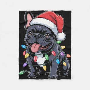 French Bulldog Santa Hat Christmas Lights Gifts  Fleece Blanket
