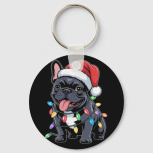 French Bulldog Santa Hat Christmas Lights Gifts  Key Ring