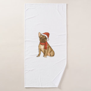 French Bulldog Santa Hat - Funny Christmas Bath Towel