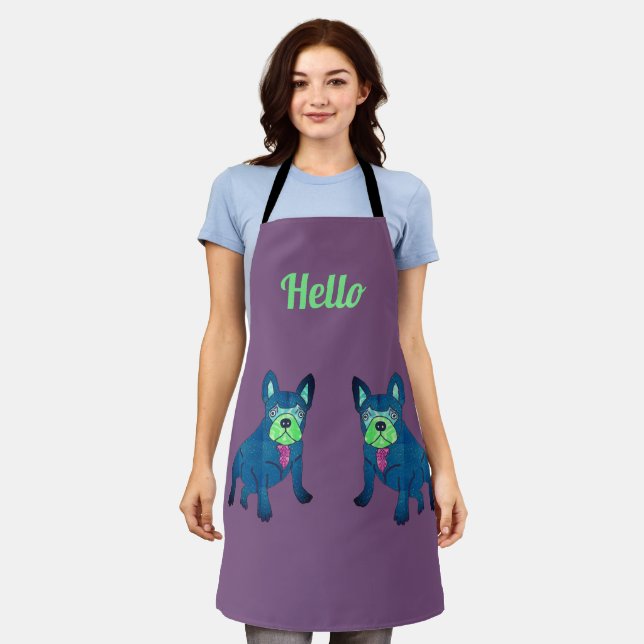 French Bulldog says Hello French Bulldog Apron (Worn)