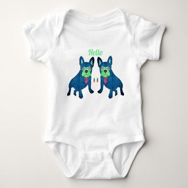French Bulldog says Hello French Bulldog Baby Bodysuit (Front)