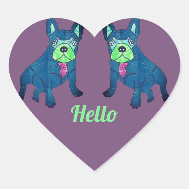 French Bulldog says Hello French Bulldog Heart Sticker (Front)