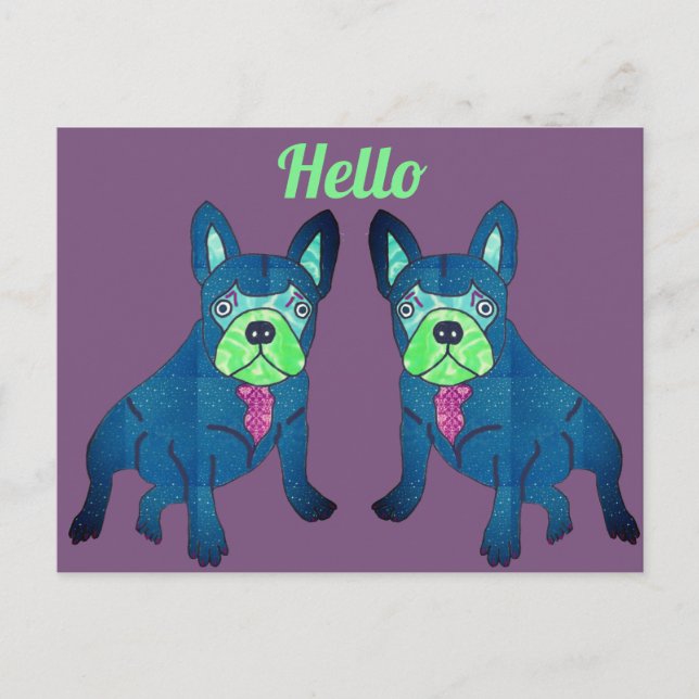 French Bulldog says Hello French Bulldog Postcard (Front)