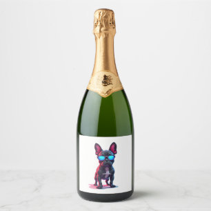 French Bulldog SciFi Wearing Cool Sunglasses Sparkling Wine Label