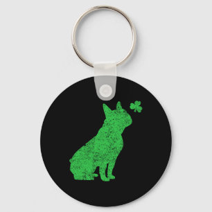 French Bulldog Shamrock St Patricks Day Frenchie D Key Ring