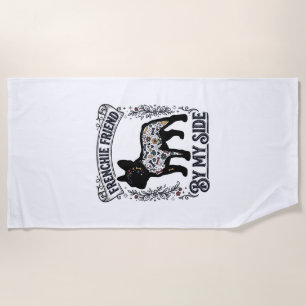 French Bulldog Shirt Vintage Floral Dog Lover Art_ Beach Towel