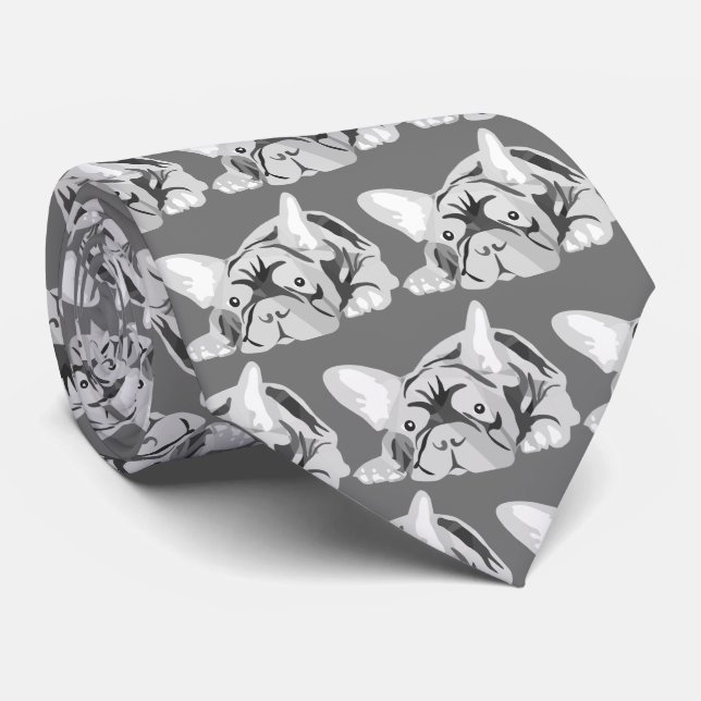 French Bulldog Silhouette black and white Tie (Rolled)