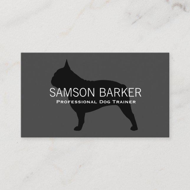 French Bulldog Silhouette Black on Grey Dog Lover Business Card (Front)