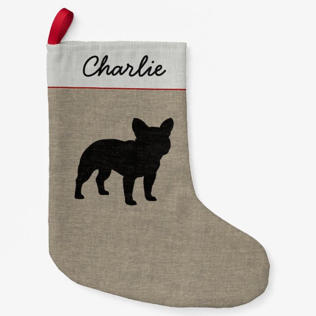 French Bulldog Silhouette | Frenchie Dog Holiday Small Christmas Stocking (Front)