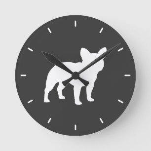 French Bulldog Silhouette Grey and White Dog Lover Round Clock