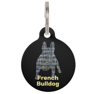 French Bulldog Silhouette Grid Dog ID Pet Tag