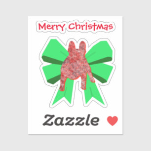 French Bulldog Silhouette Red& Green Bow Christmas